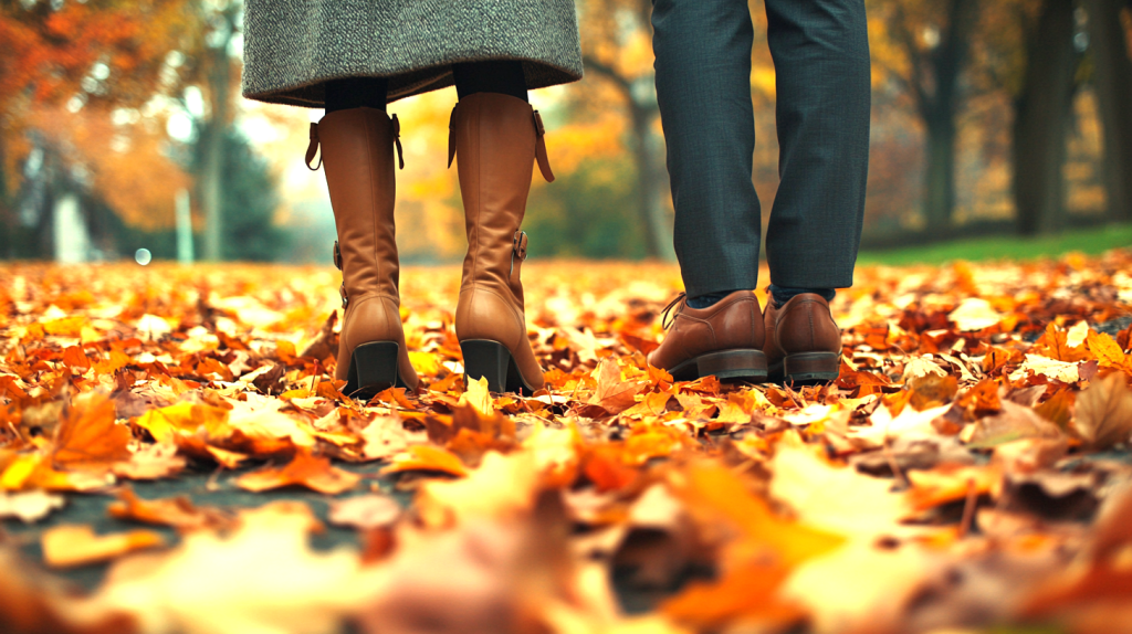 落ち葉を踏みしめる秋の散歩 フリー素材