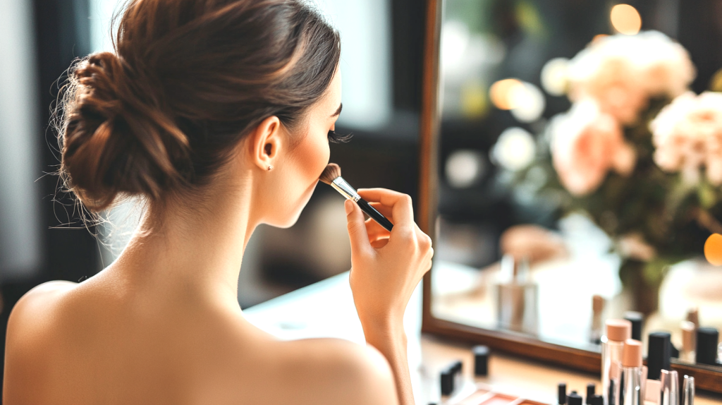 鏡の前でメイクアップタイム フリー素材