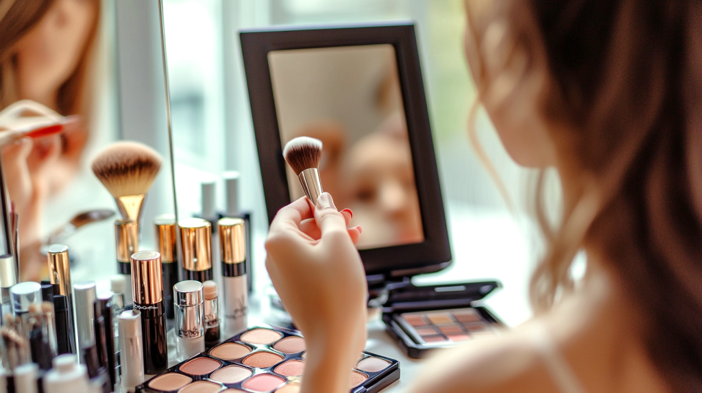 デイリーメイクを学ぶ美容愛好家 フリー素材