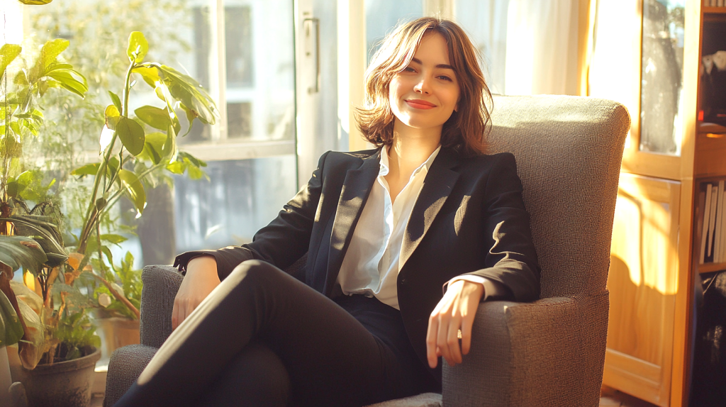 朝日を背にしたビジネスウーマン フリー素材