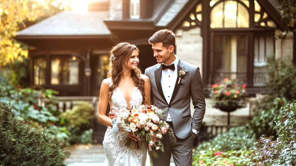 自然の花に囲まれたガーデンウェディング フリー素材