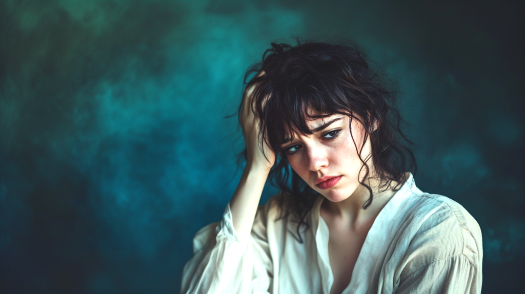 悩みを抱えて感情的になっている女性 フリー素材