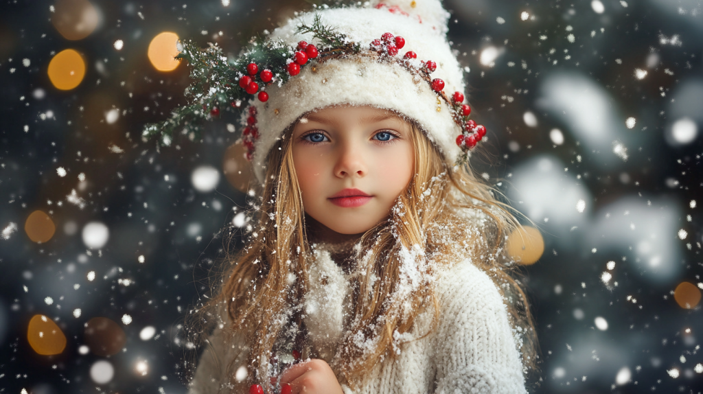 ホリデーシーズン雪を纏う少女 フリー素材