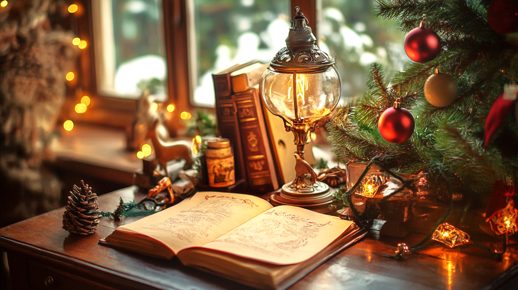 クリスマスのの装飾と読書タイム フリー素材