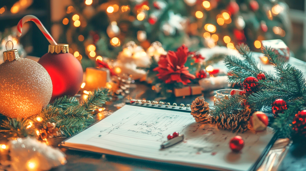 クリスマスオーナメントとプランニングノート フリー素材