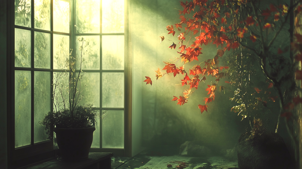 秋の光が差し込む窓辺 フリー素材