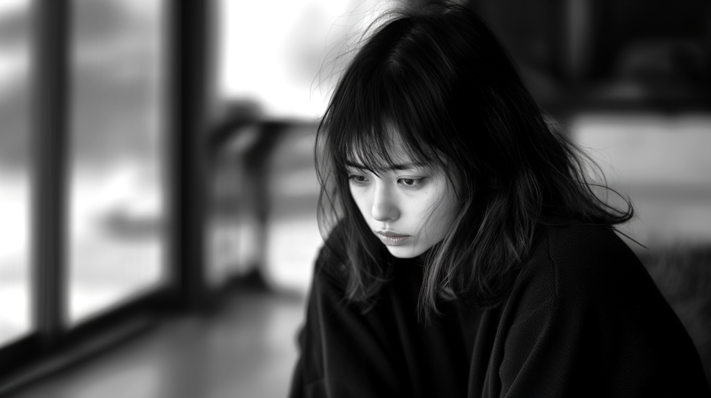 静かな孤独、悩む女性 フリー素材