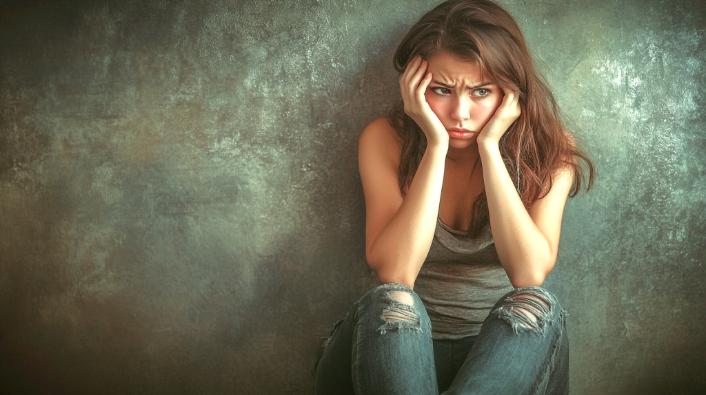 不安を抱えて悩む女性 フリー素材