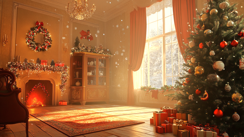 暖炉のある家のクリスマス フリー素材