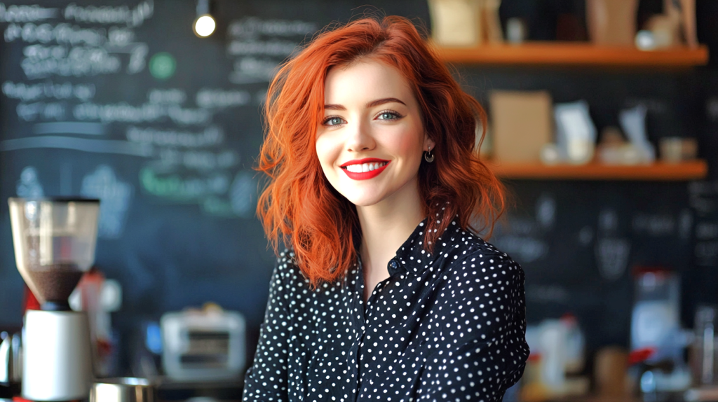 スタイリッシュなカフェの女性 フリー素材