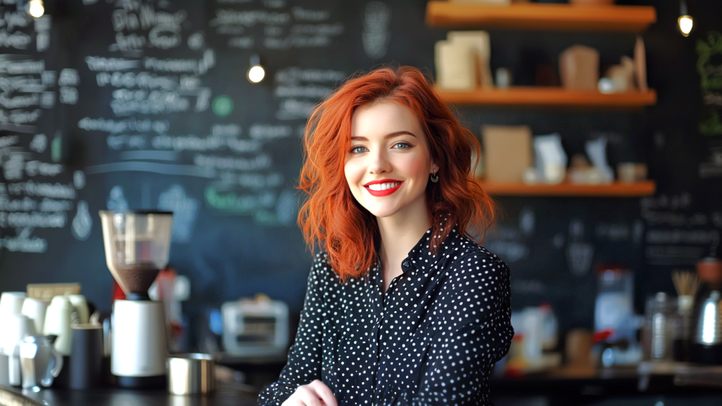 スタイリッシュなカフェの女性 フリー素材