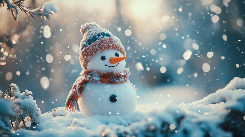 冬の訪れを告げる雪だるま フリー素材