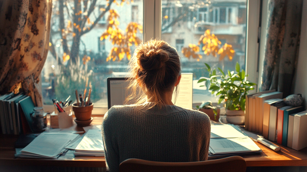 在宅でリモートワークする秋の窓辺 フリー素材