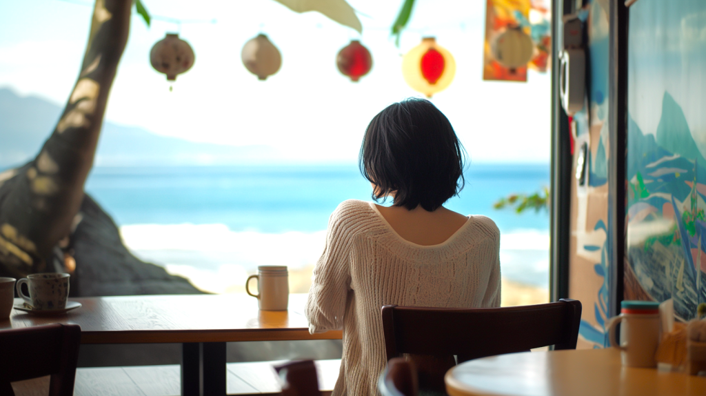 波音を聴きながらくつろぐ沖縄カフェ フリー素材