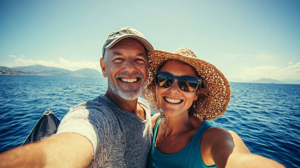 海風を楽しむ幸せな旅行 フリー素材