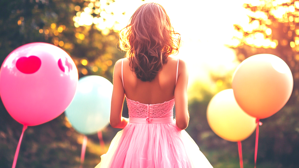 バルーンフェスでキュートなドレスの女性 フリー素材