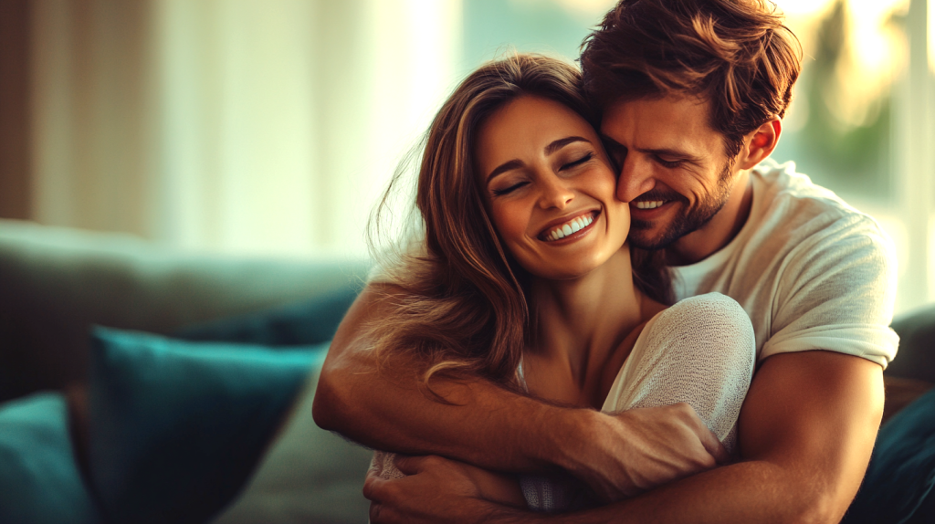 リビングで過ごす幸せなカップル フリー素材