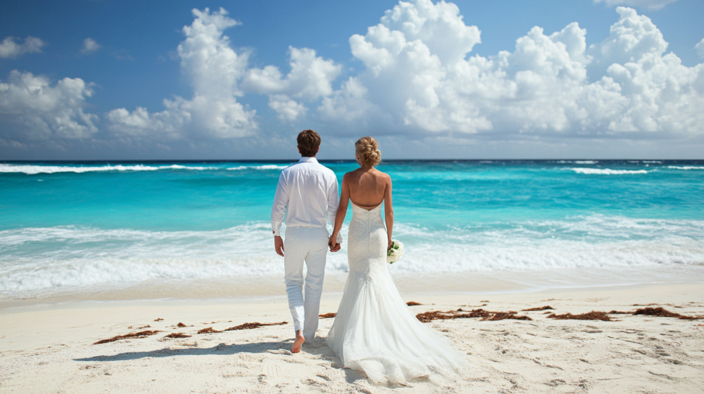 白い砂と青い海ロマンティックウェディング フリー素材