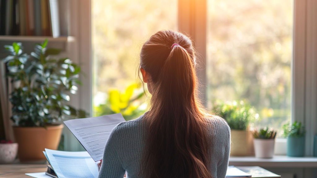 心地よいワークタイム窓辺で働く女性 フリー素材